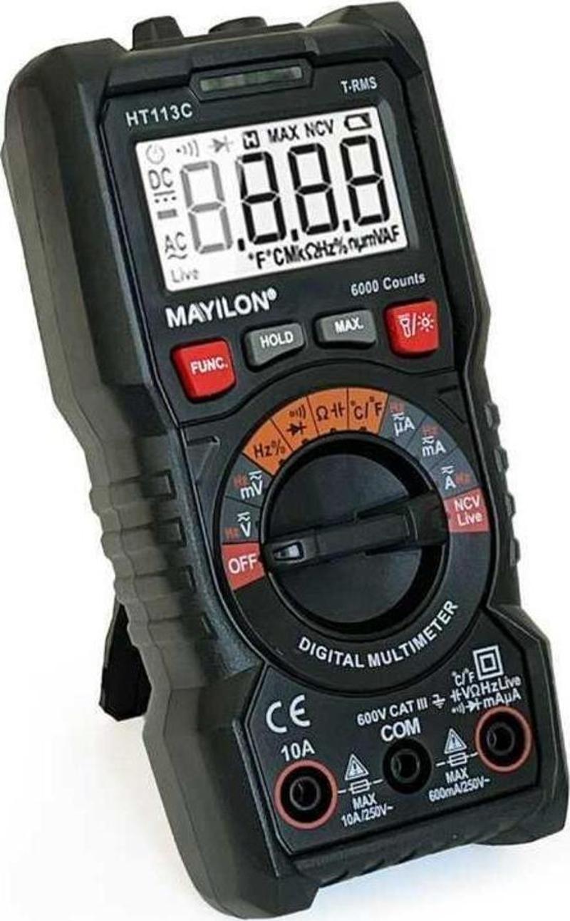 HT113C Dijital Profesyonel Multimetre Ekran Aydınlatmalı Auto Range 600V 10A AC DC