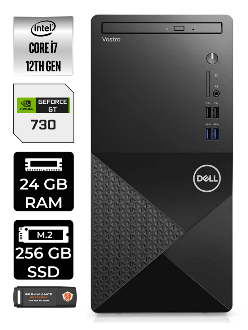 VOSTRO i7 12700 24GB RAM 256GB SSD GT730/2GB W11HOME N7598VDT3910 MASAÜSTÜ PC & PER4 BELLEK