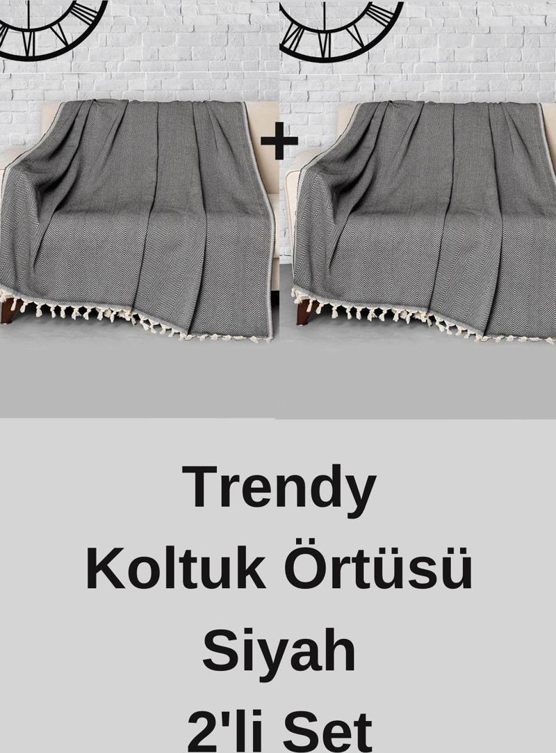 Siyah Bej Renkli Trendy Koltuk Örtüsü 2'li Set 170x230 Cm- Dekoratif Siyah Koltuk Koruyucu