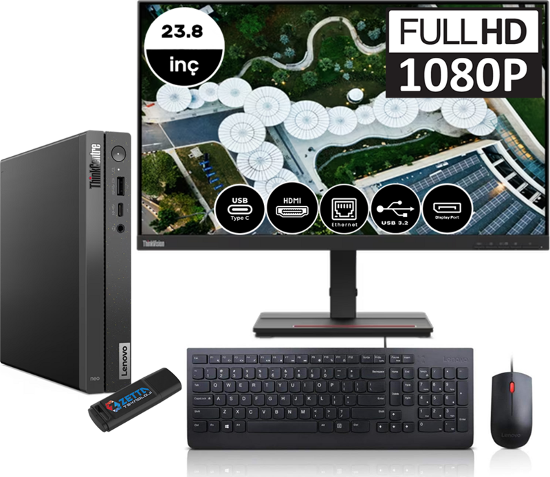 Thinkcentre Neo 50Q Gen 4 Intel Core I5-13420H 16GB 512GB SSD Windows 11 Home 23.8" Masaüstü Bilgisayar 12LN0048TRMH01 + Zetta Flash Bellek