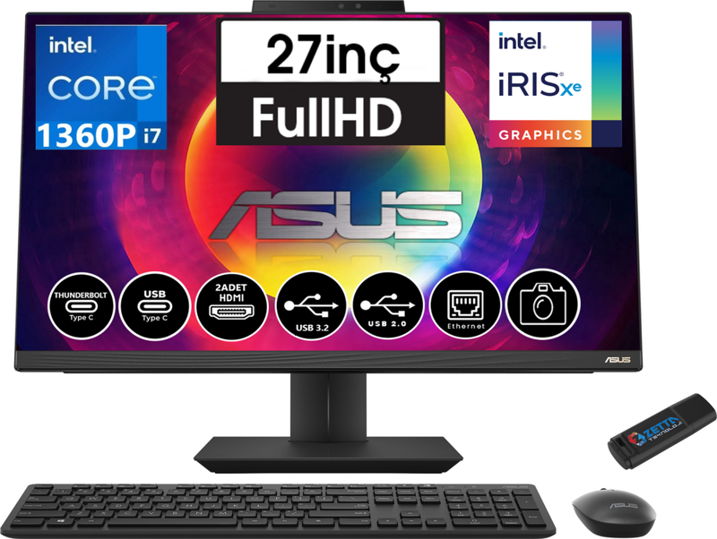 A5702WVAK-I7161TBB0D Intel® Core™ i7-1360P 16GB 2TB SSD Freedos 27" FHD I7161TBB0D03+ZettaUsbBellek