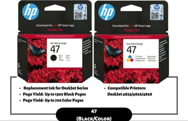 47 6ZD61AE + 6ZD21AE Orjinal Kartuş Seti / Hp DeskJet 4825 / 4826 / 4828 / 4829 / 4877