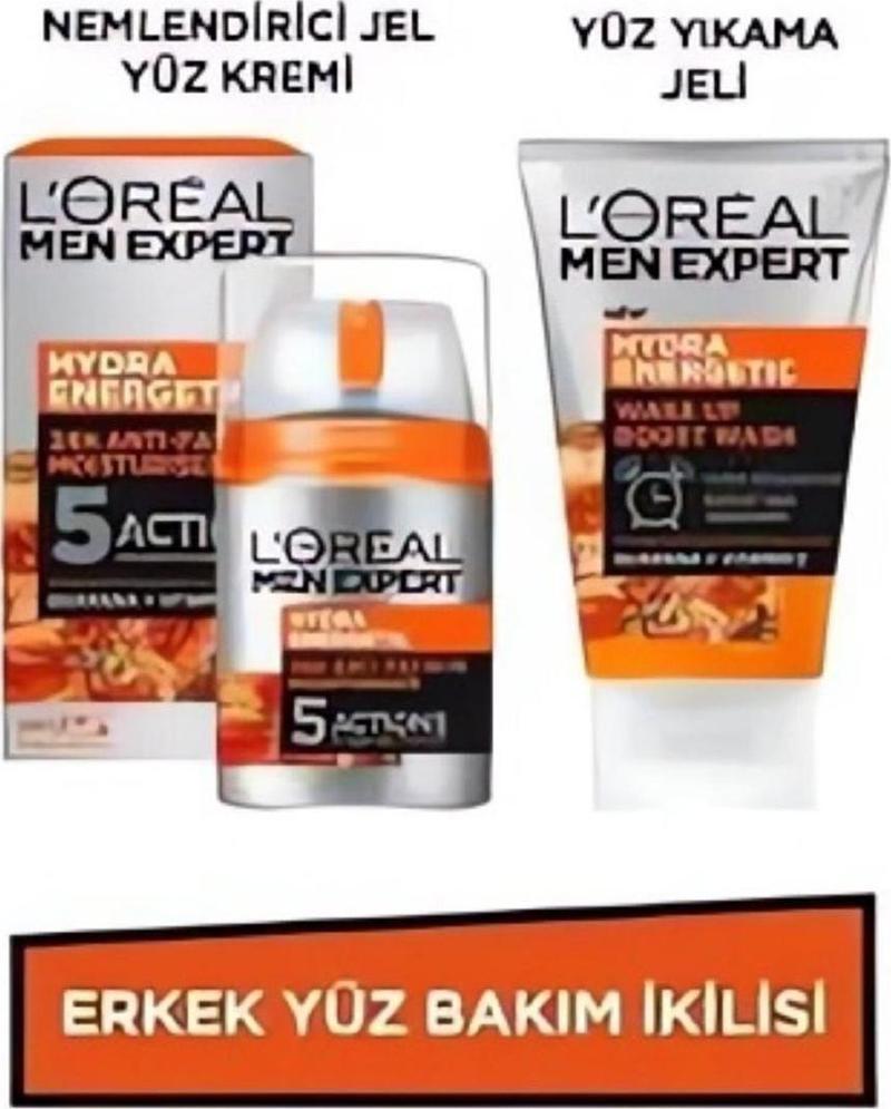 Men Expert Erkek Yüz Bakım İkilisi Hydra Energetic Yüz Yıkama Jeli 100ml Nemlendirici Jel Yüz Kremi 50ml