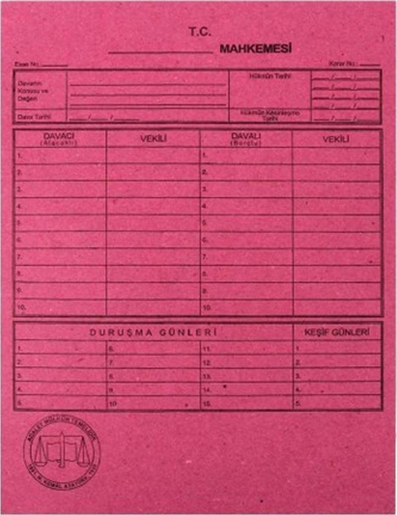 Mahkeme Dava Dosyası Pembe 50 Li (1 Paket 50 Adet)