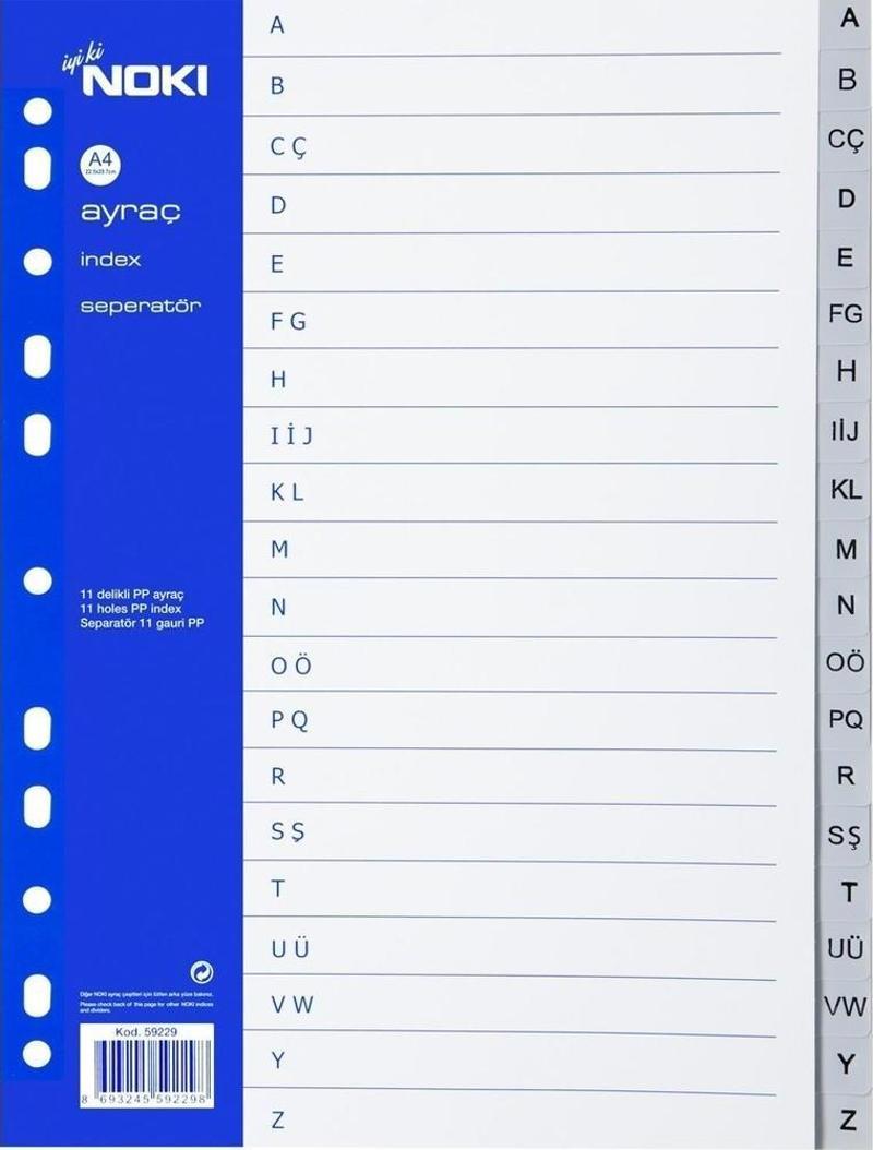 Seperatör A-Z Plastik A4 Dosya Ayraç Seperatör A-Z Harf Dizini