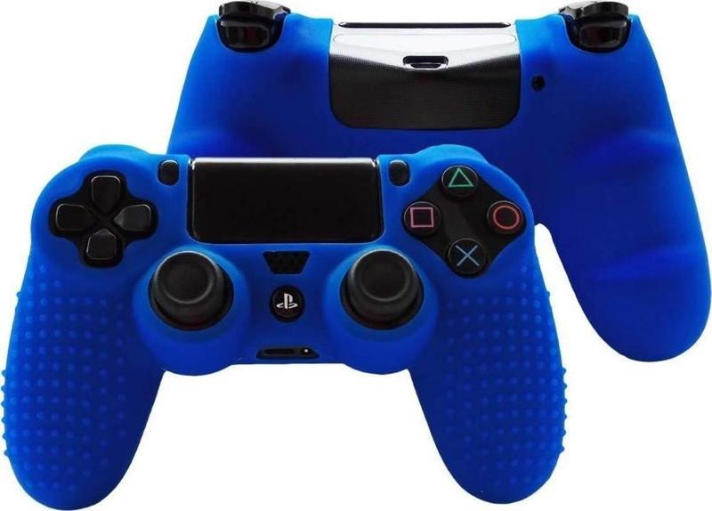 PS4 Controller Joystick Oyun Kolu Gamepad Uyumlu - Silikon Koruyucu Cover Mavi