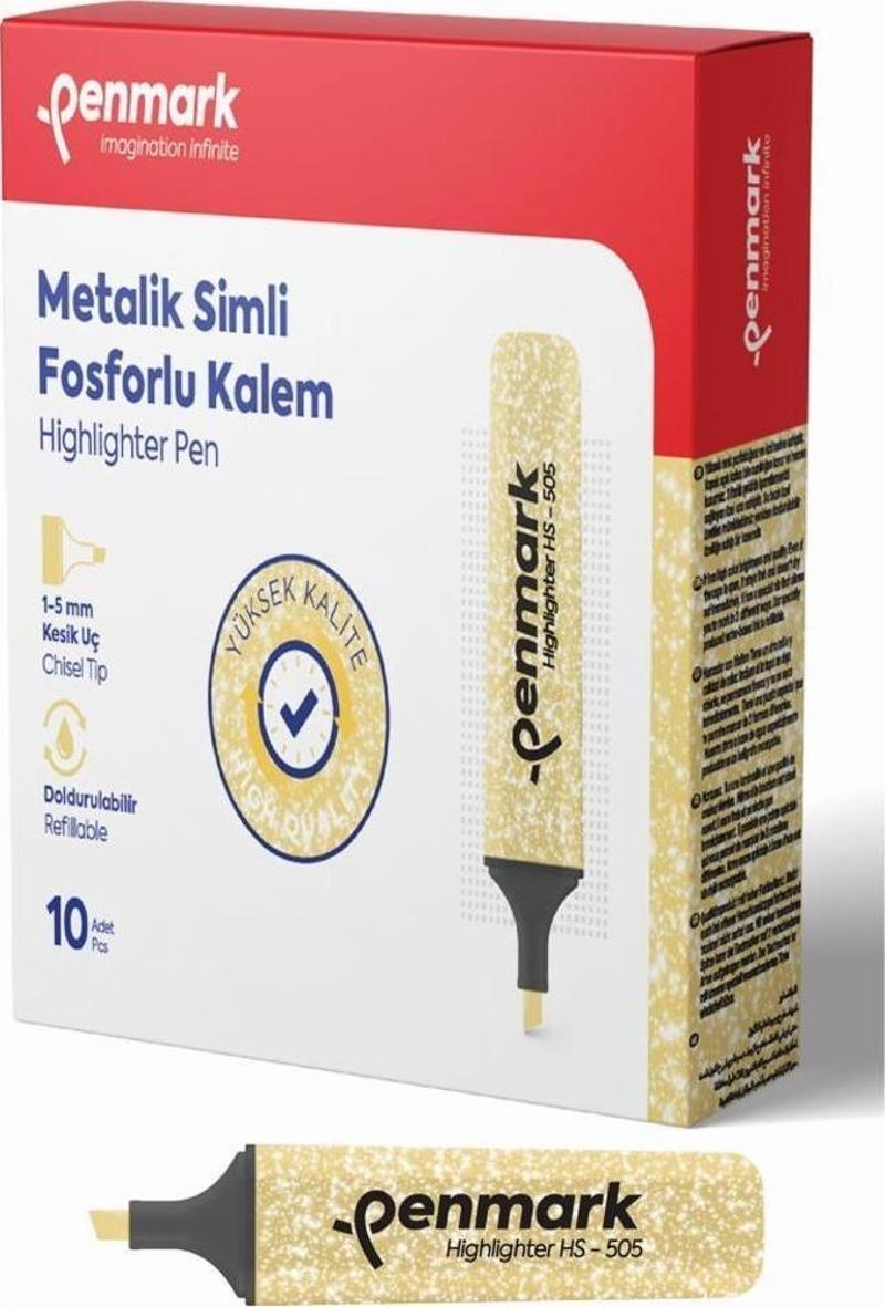Fosforlu Kalem Metalik Simli Gold 1-5 MM Kesik Uçlu İşaretleme Kalemi (10 Lu Paket)