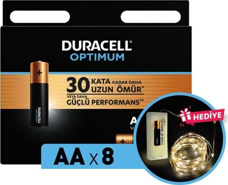 Optimum AA Alkalin Pil, 1,5 V LR6 MN1500, 8’li paket ve Led Işık