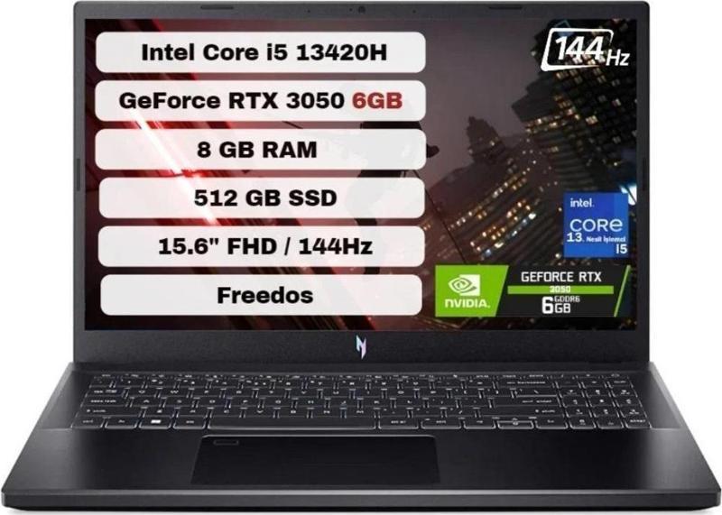 Nitro V 15 ANV15-51-59CJ Intel Core i5 13420H 8GB 512GB SSD RTX3050 6GB Freedos 15.6" FHD 144Hz NH.QNCEY.001