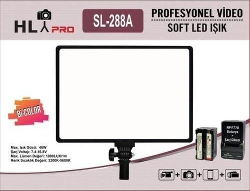 SL-288A Profesyonel Video Soft LED Işık (Batarya + Şarj)