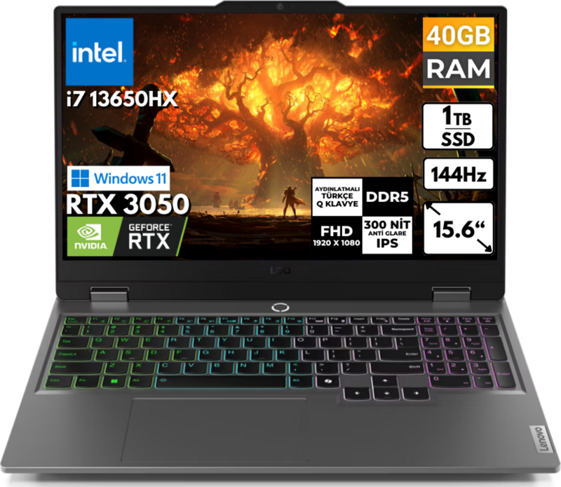 LOQ 15IRX9 i7-13650HX 40GB 1 TBSSD RTX3050 15,6" FHD Windows 11 Pro Taşınabilir Bilgisayar 83DV00HSTR BT10