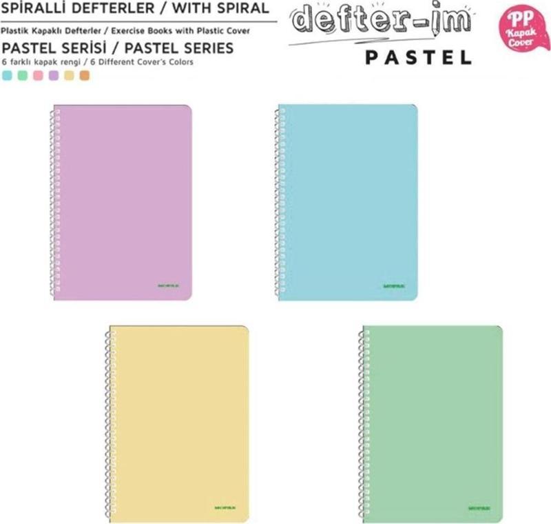 Pastel Serisi Spiralli Defter PP Kapak 96 Yaprak Çizgili 4'LÜ