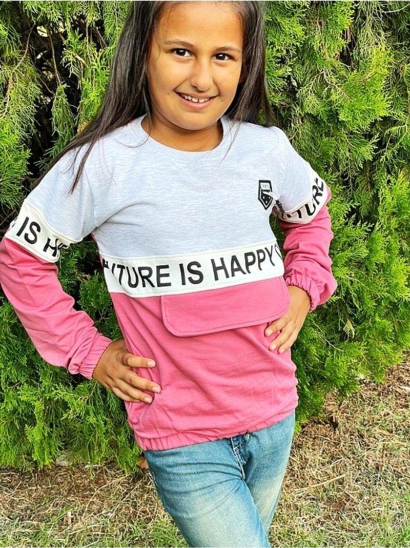 Happy Life Kız Çocuk Lastik Kol Sweatshirt