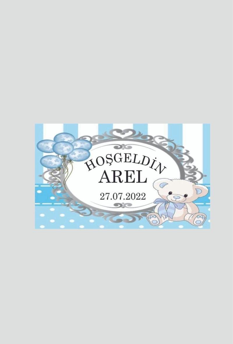 Hoşgeldin Bebek Yapışkanlı Sticker Etiket (Erkek İçin) 5 x 4 cm 56 Adet