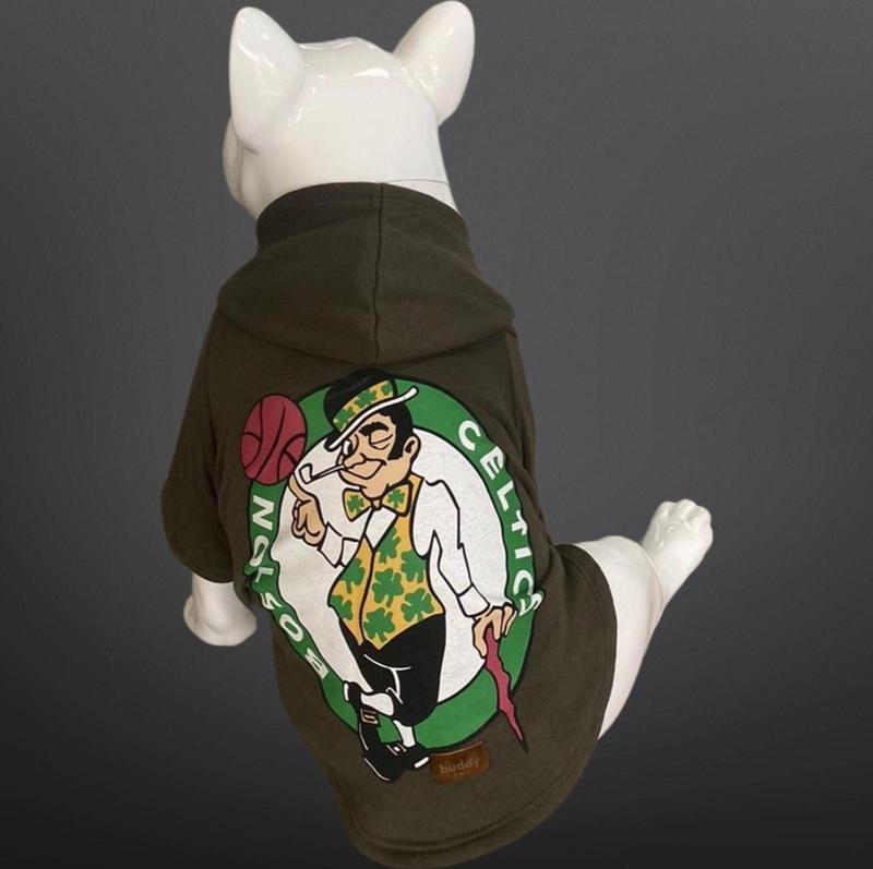 Kedi & Köpek Kıyafeti Sweatshirt - Boston Celtics Baskılı Haki Yeşili Sweatshirt - S Beden