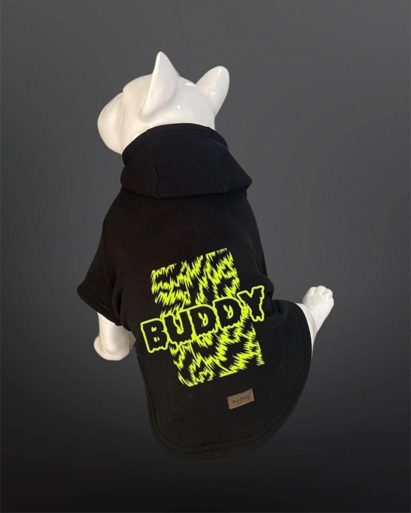 Kedi & Köpek Kıyafeti Sweatshirt - Buddy Baskılı Siyah Sweatshirt