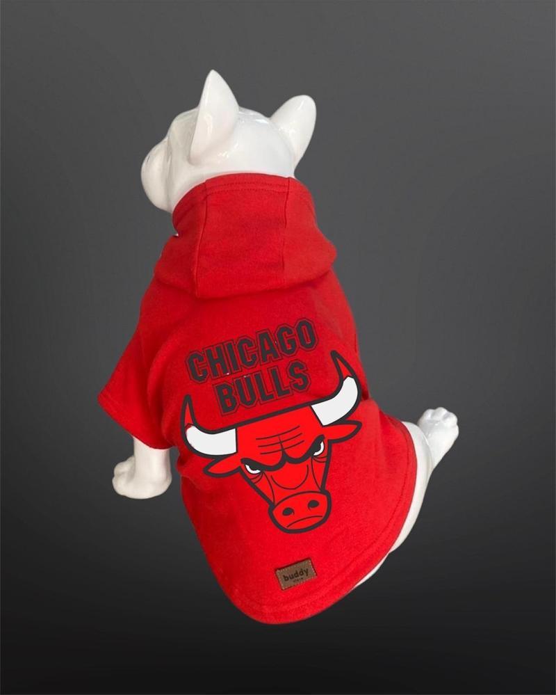 Kedi & Köpek Kıyafeti Sweatshirt - Chicago Bulls Baskılı Kırmızı Sweatshirt