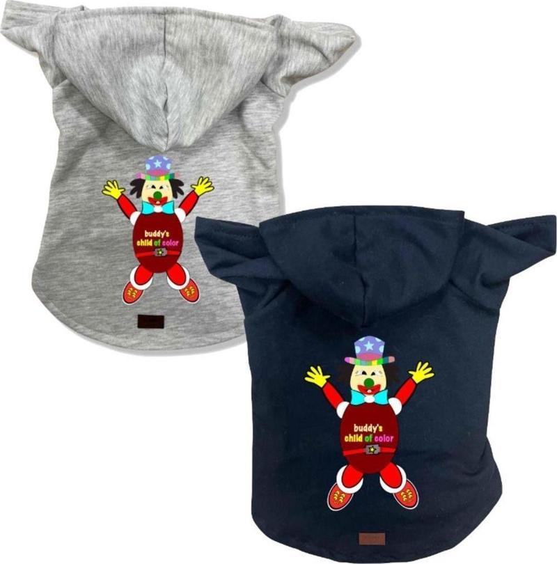 Kedi & Köpek Kıyafeti Sweatshirt - Çocuk Paket Baskılı Gri & Siyah 2'li Set Sweatshirt