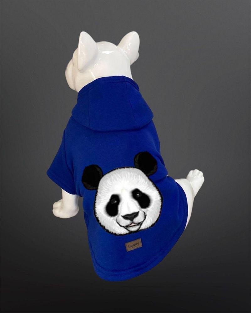 Kedi & Köpek Kıyafeti Sweatshirt - Panda Baskılı Saks Mavisi Sweatshirt
