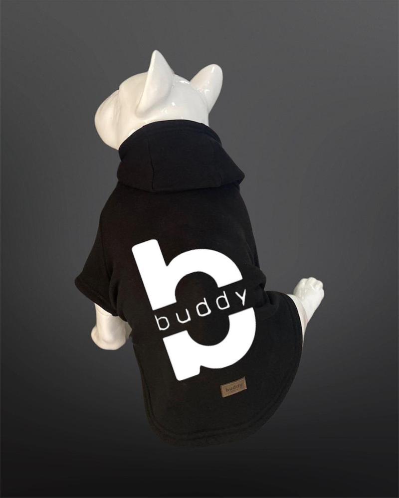 Kedi & Köpek Kıyafeti Sweatshirt- Buddy Baskılı Siyah Sweatshirt