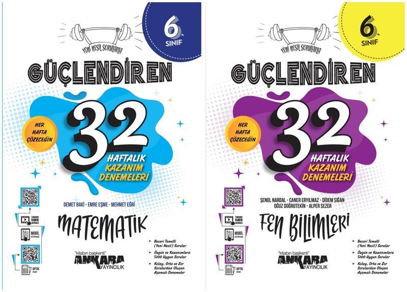 Ankara 2025 6. Sınıf Matematik + Fen Bilimleri Güçlendiren 32 Haftalık Deneme Seti 2 Kitap