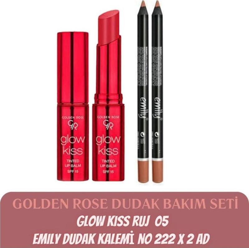 Glow Kiss Tinted Balm No 05 + Golden Rose Emily Dudak Kalemi No 222 X 2 Ad