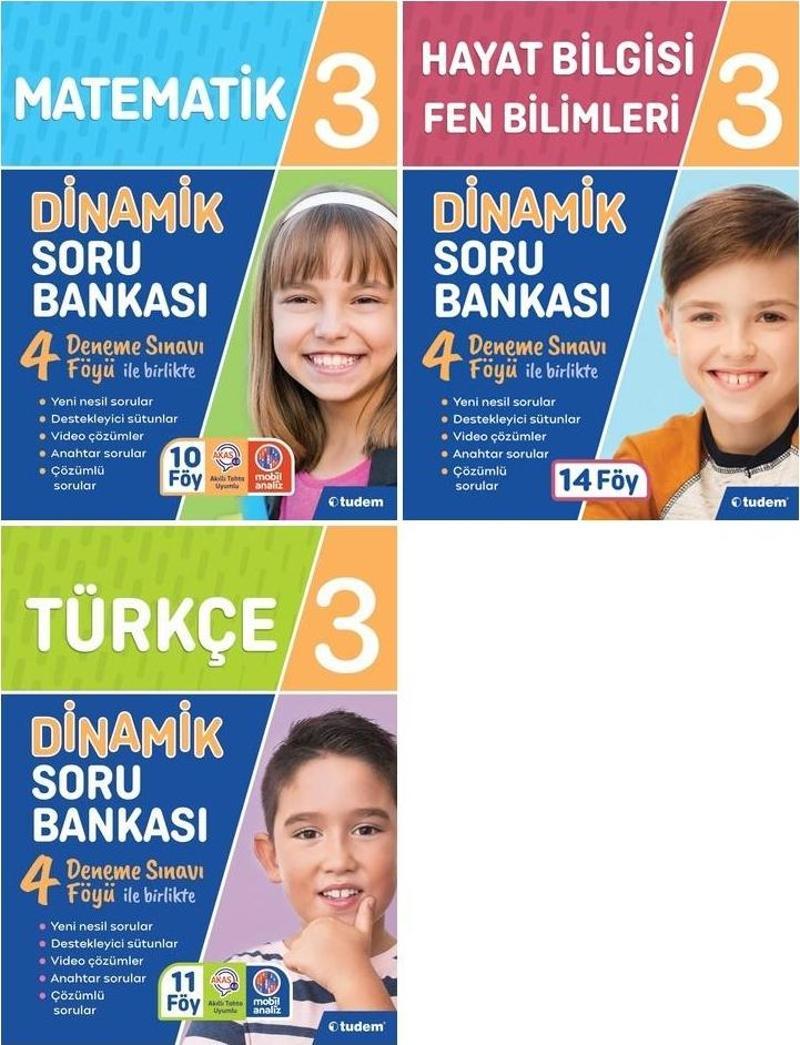 Tudem 3. Sınıf Matematik + Türkçe + Hayat + Fen Dinamik Soru Seti 3 Kitap 2023