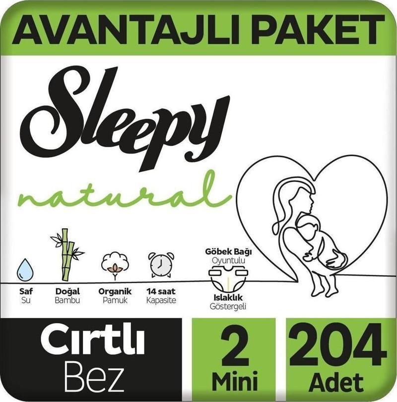 Natural Avantajlı Paket Bebek Bezi 2 Numara Mini 204 Adet