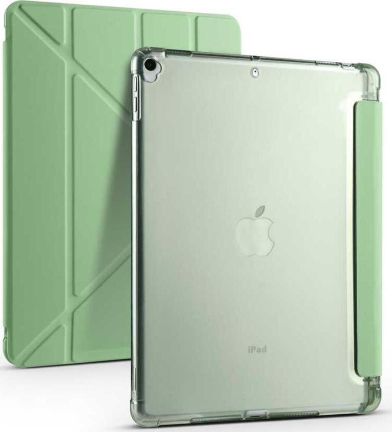 Apple iPad 10.2 7.Nesil Kılıf Yatay ve Dikey Standlı Uyku Modlu Kalemlikli Trifold Arkası Silikon Kılıf 