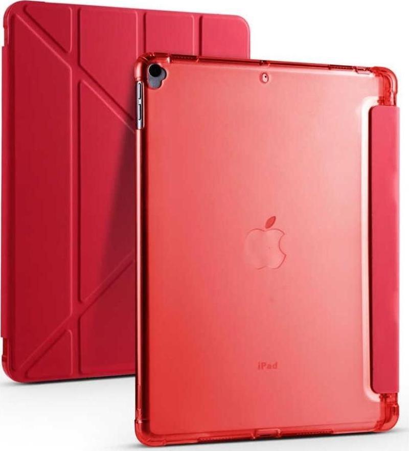 Apple iPad 10.2 7.Nesil Kılıf Yatay ve Dikey Standlı Uyku Modlu Kalemlikli Trifold Arkası Silikon Kılıf 