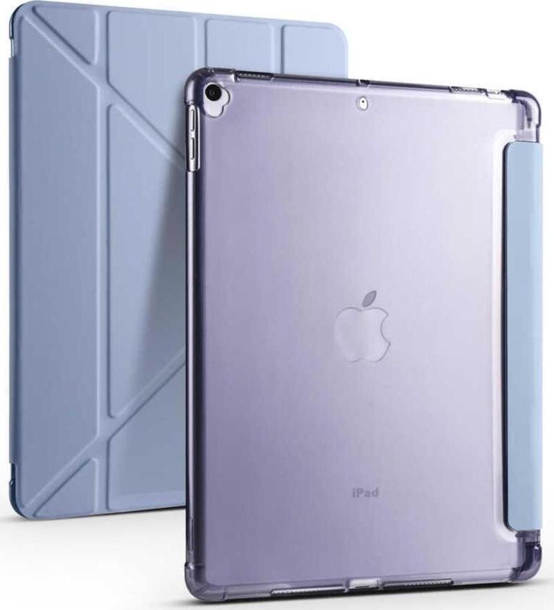 Apple iPad 10.2 7.Nesil Kılıf Yatay ve Dikey Standlı Uyku Modlu Kalemlikli Trifold Arkası Silikon Kılıf 