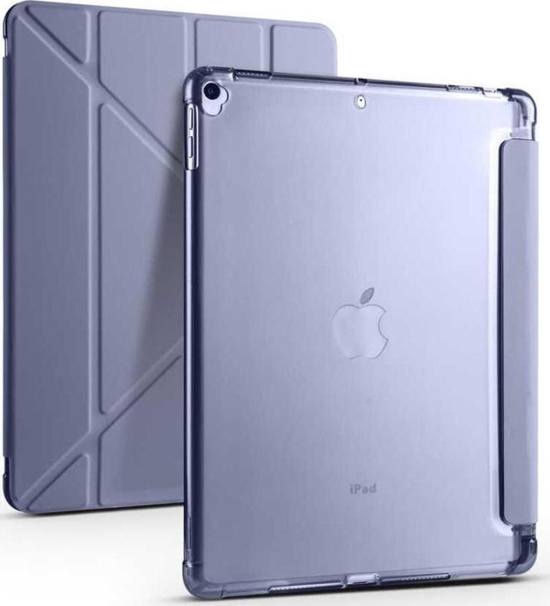 Apple iPad 10.2 7.Nesil Kılıf Yatay ve Dikey Standlı Uyku Modlu Kalemlikli Trifold Arkası Silikon Kılıf 