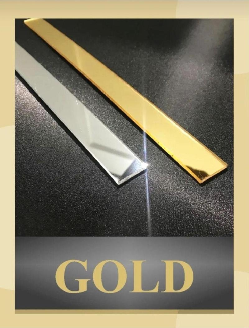 Dekoratif Şerit Gümüş - Gold Ayna Yapışkanlı Pleksi Duvar Süsü 2.5×120Cm 5 Adet 1 Mm Kalınlık