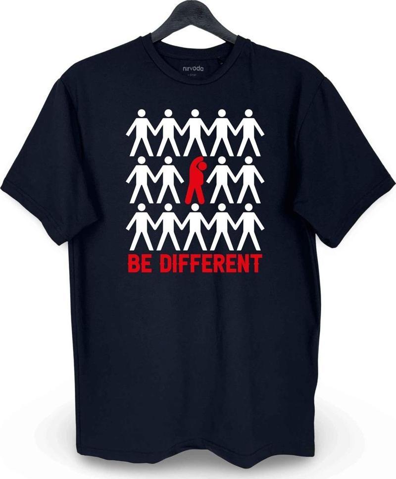 Be Different Farklı Ol Motivasyon Baskılı Loose Fit Bisiklet Yaka Unisex Tişört Siyah