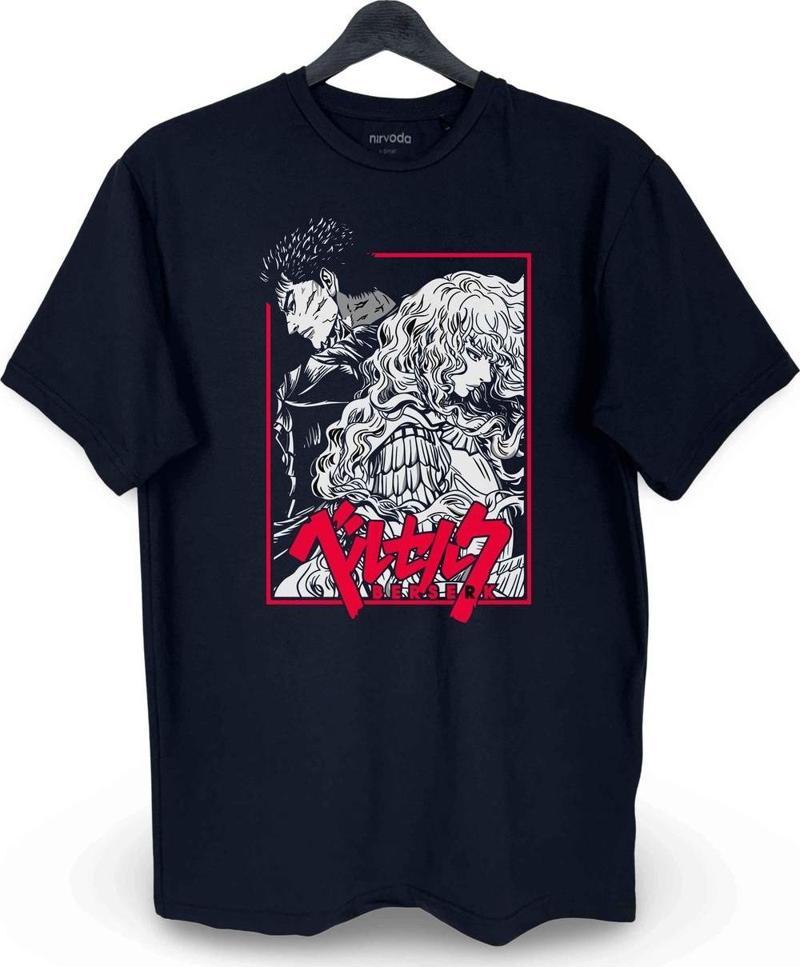 Berserk Manga Baskılı Loose Fit Bisiklet Yaka Unisex Tişört Siyah