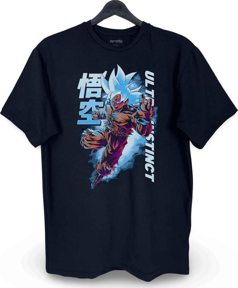 Goku Yağlı Boya Tasarımlı Dragon Ball Baskılı Loose Fit Bisiklet Yaka Unisex Tişört Anime Manga Siyah