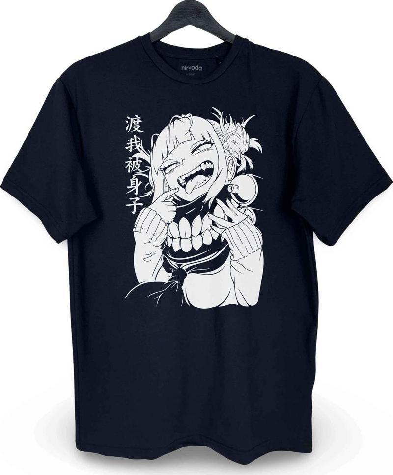 Himiko Toga My Hero Academia Baskılı Loose Fit Bisiklet Yaka Unisex Tişört Anime Manga Siyah