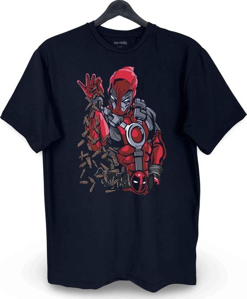 Salt Bae Deadpool Baskılı Loose Fit Bisiklet Yaka Unisex Tişört Siyah