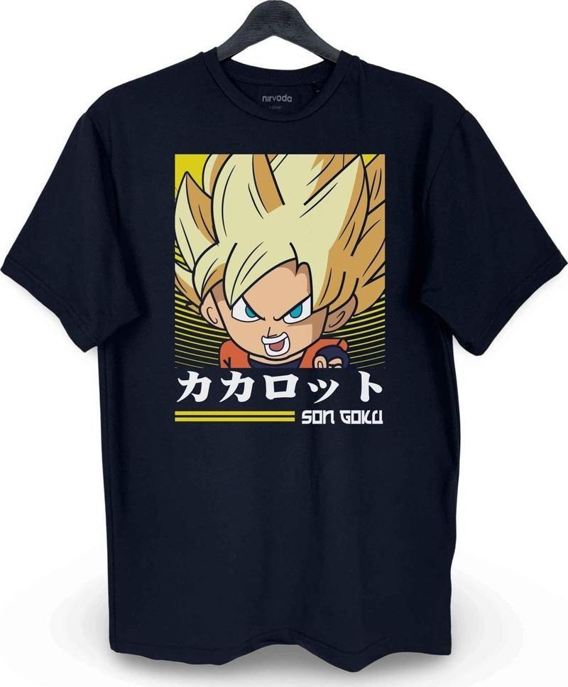 Son Goku Dragon Ball Baskılı Loose Fit Bisiklet Yaka Unisex Siyah Tişört