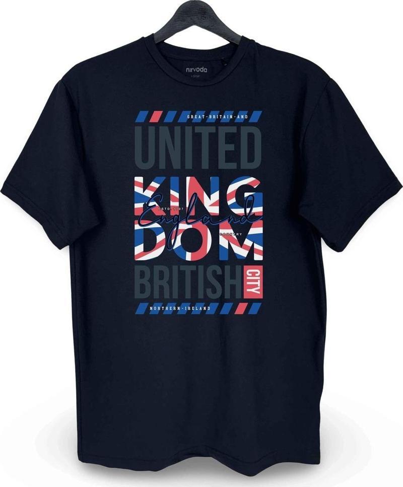 UK British İngiltere Baskılı Loose Fit Bisiklet Yaka Unisex Siyah Tişört