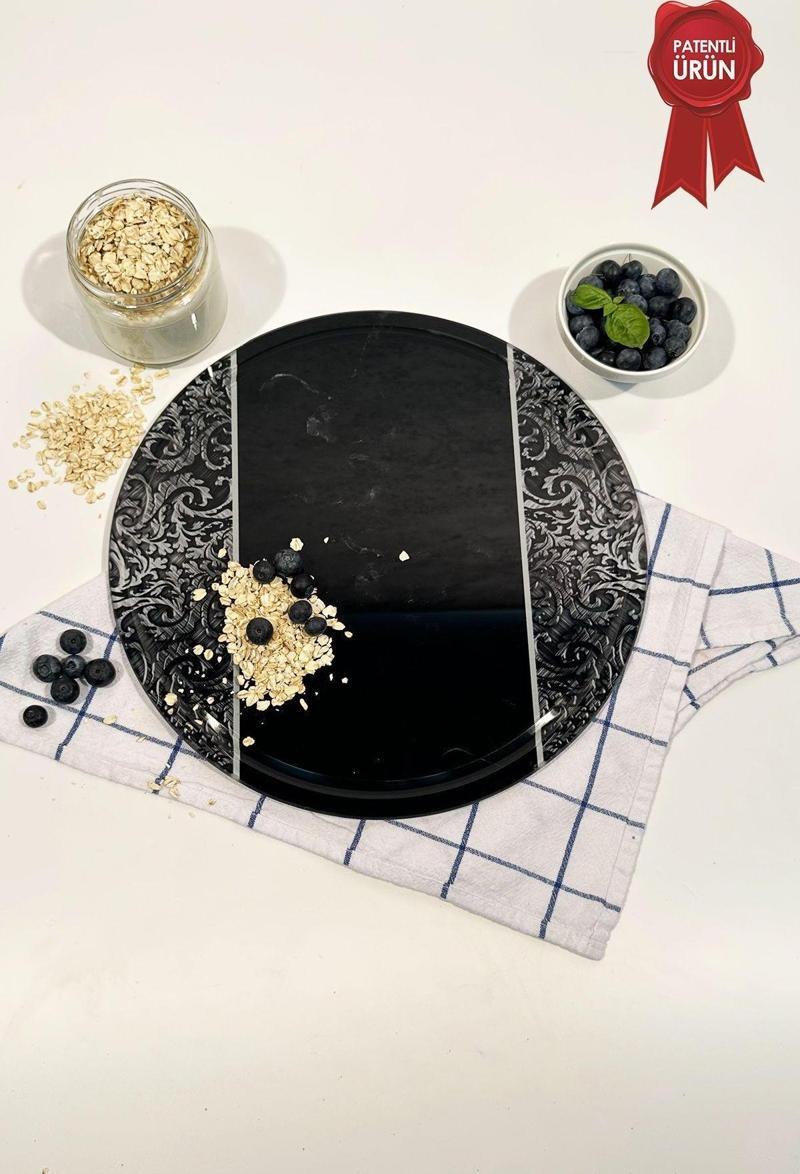 Kanallı Cam Kesme Tahtası - Cam Kesme Tablası | Black Ornament | Çap32cm | Patentli Ürün