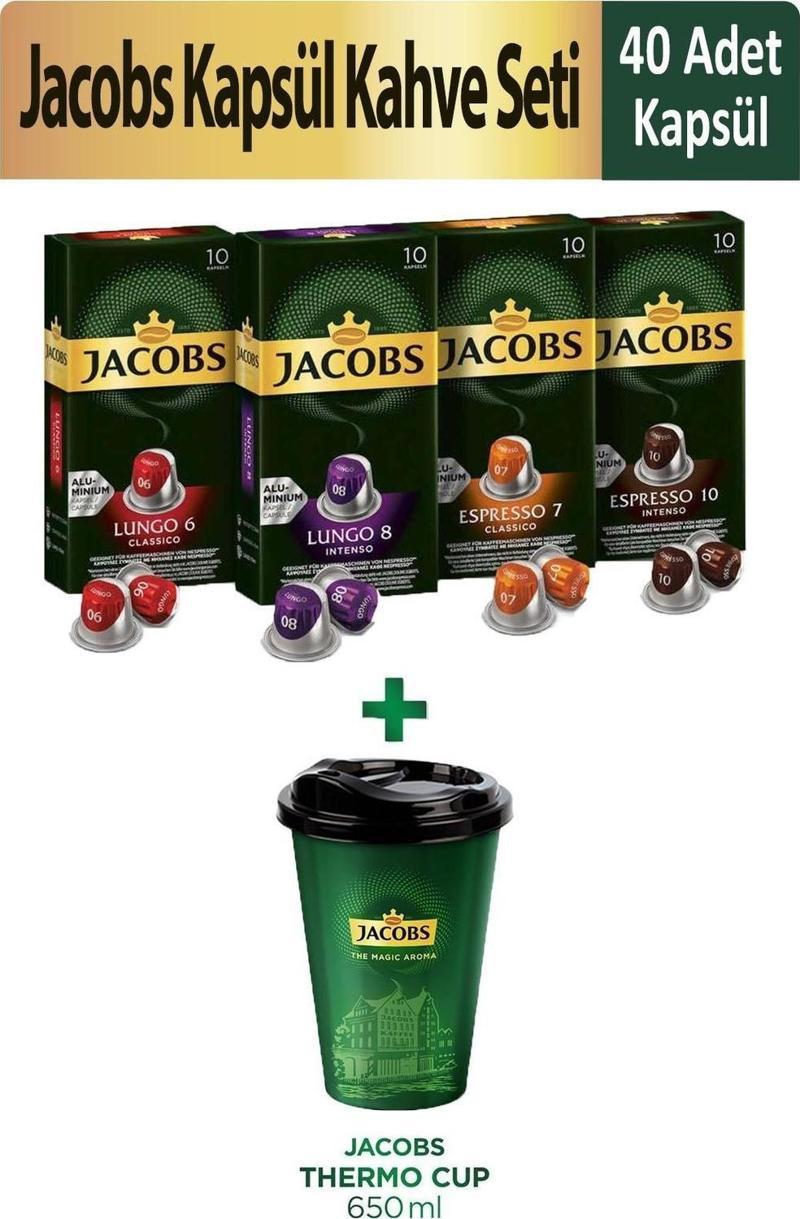 Kapsül Kahve Tanışma Paketi 40 Kapsül + Jacobs Thermo Cup 650 ml