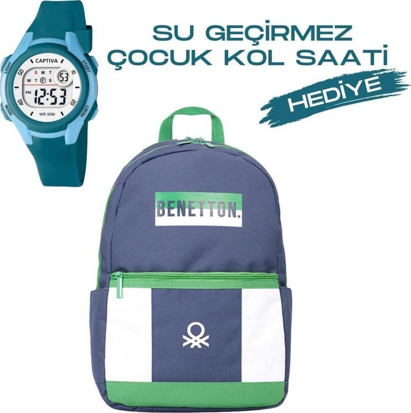 Çocuk Kol Saati Hediyeli Benetton Büyük Kapasiteli Çocuk Okul Çantası B.NT.04281