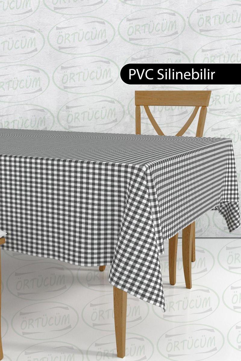 Siyah Beyaz Pötikareli Pvc Muşamba Mutfak Masa Örtüsü Leke Tutmaz Silinebilir Çizgili Ekose