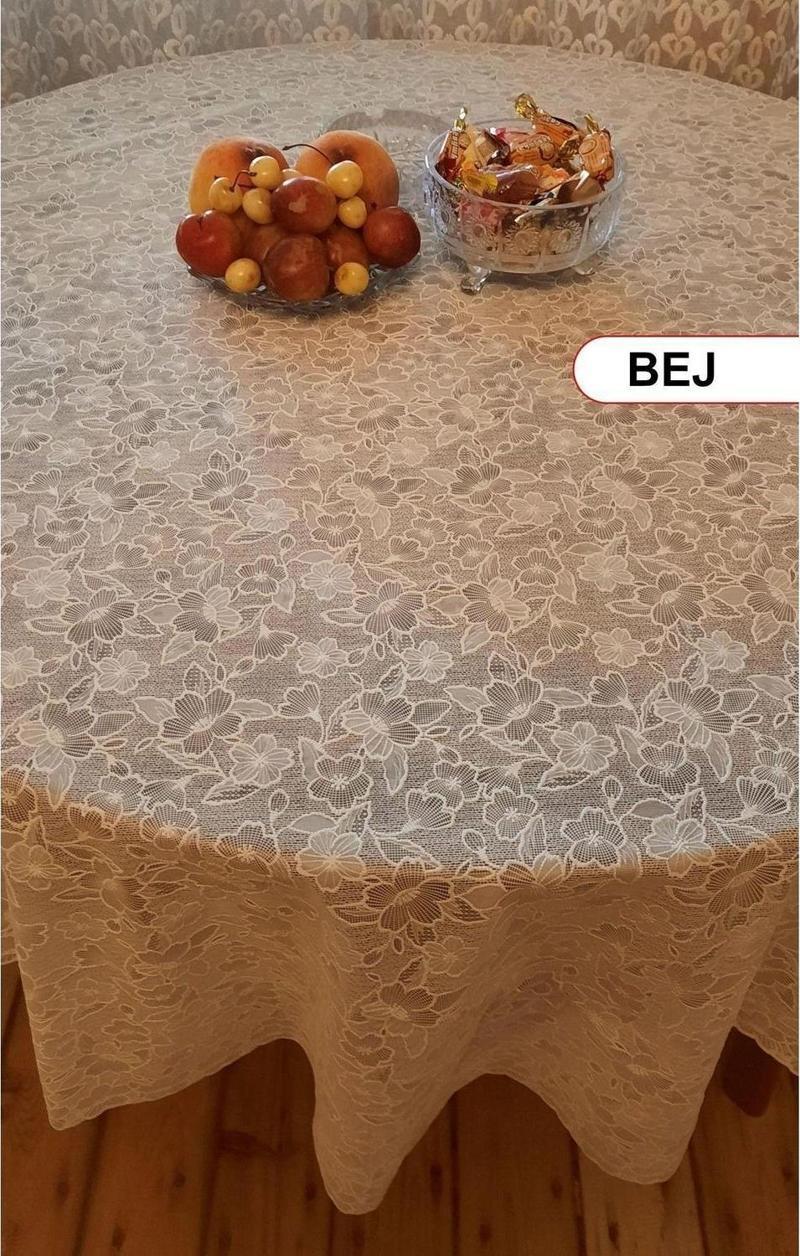 Yuvarlak Dantel Görünümlü Pvc Muşamba Mutfak Masa Örtüsü Sıvı Geçirmez Silinebilir 150 cm