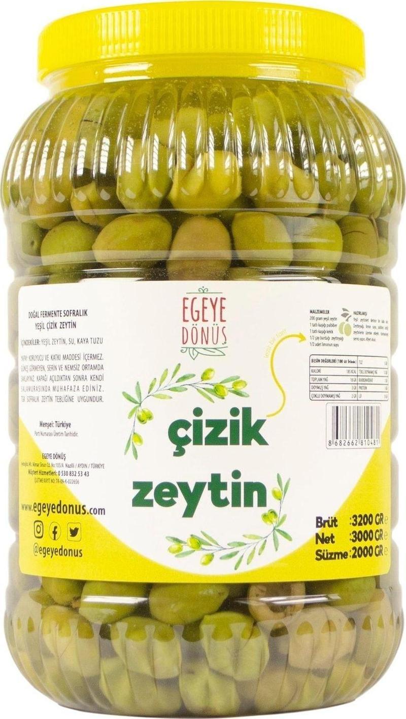 Ev Yapımı Geleneksel Yeşil Çizik Zeytin - 2 Kg. (NATUREL SALAMURA SADECE TUZ VE SU İÇERİR)