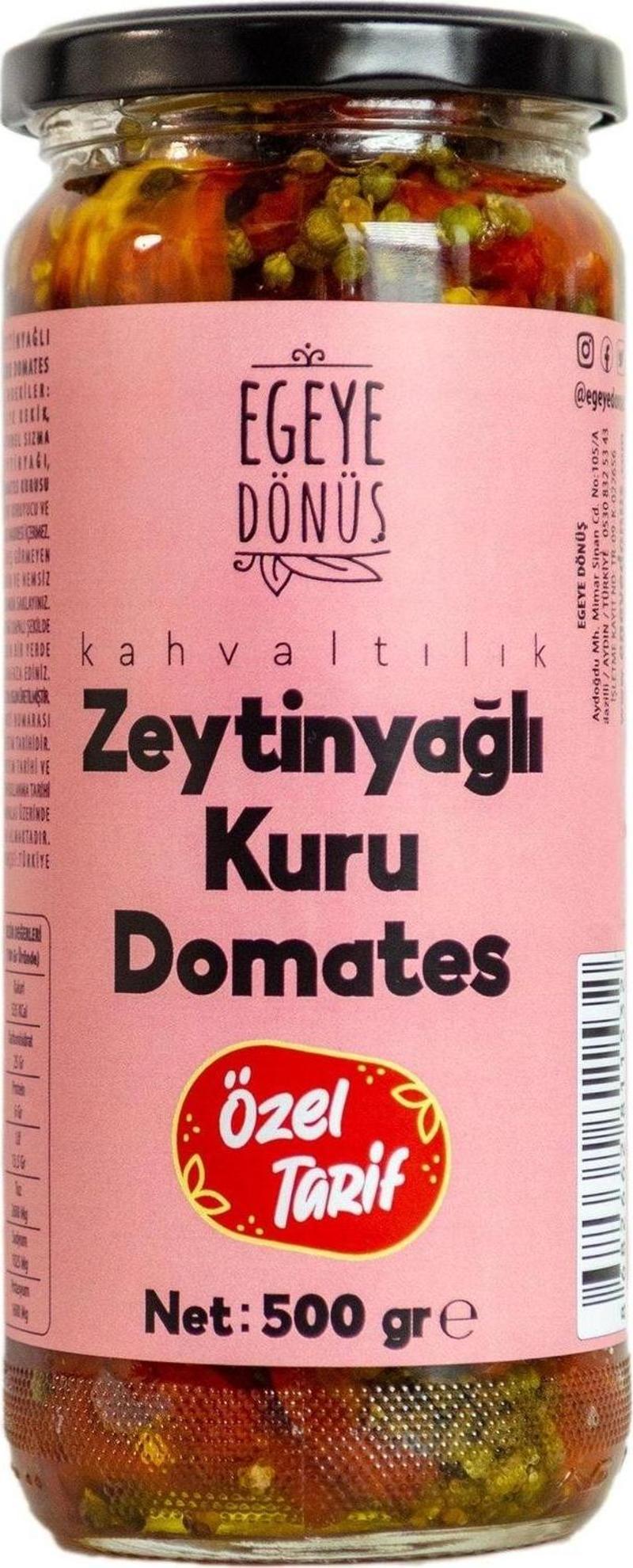 Ev Yapımı Naturel Sızma Zeytinyağlı Bilye Dağ Kekikli Kahvaltılık Kuru Domates Cam Kavanoz 500 gr
