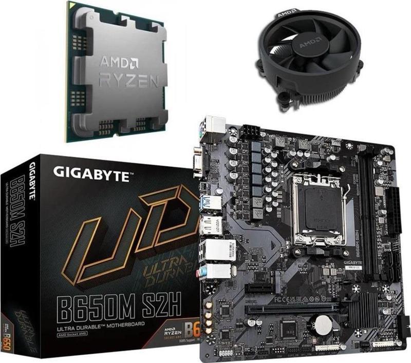 GIGABYTE B650M S2H AM5 ANAKART + Amd Ryzen 5 7500F AM5 + AMD FAN BUNDLE 