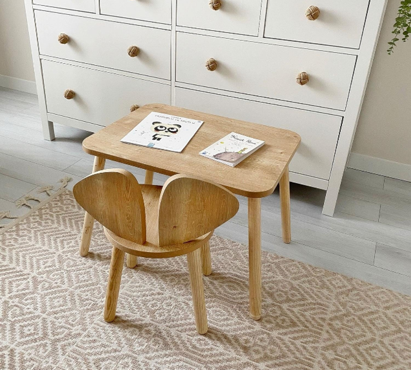 Montessori Çocuk Masası 1 Masa & 1 Mickey Sandalye Kahverengi