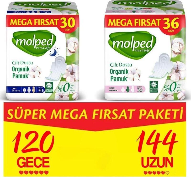 Pure&Soft Hijyenik Ped Süper Mega Fırsat Paketi Gece 120 Adet + Uzun 144 Adet